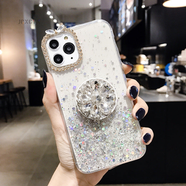 Glitter Marble Diamond Ring Holder silicone iPhone case - Womenwares.com