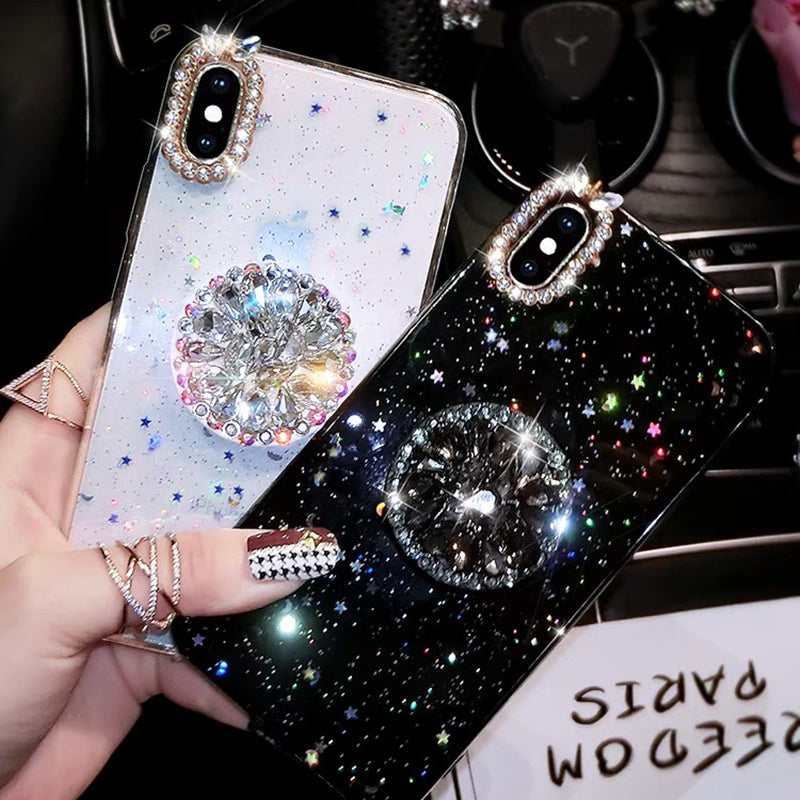 Glitter Marble Diamond Ring Holder silicone iPhone case - Womenwares.com