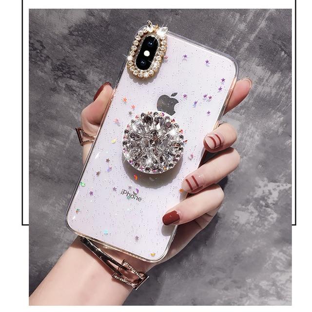 Glitter Marble Diamond Ring Holder silicone iPhone case - Womenwares.com