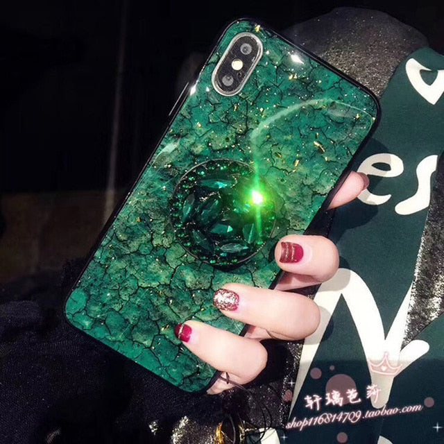 Glitter Marble Diamond Ring Holder silicone iPhone case - Womenwares.com