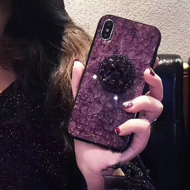 Glitter Marble Diamond Ring Holder silicone iPhone case - Womenwares.com