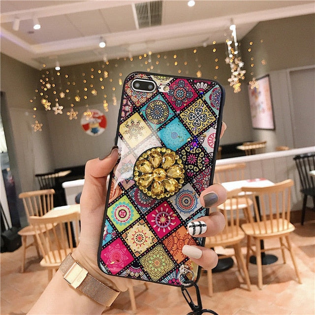 Glitter Marble Diamond Ring Holder silicone iPhone case - Womenwares.com