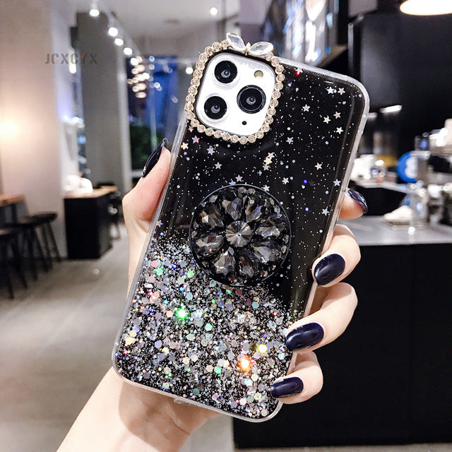 Glitter Marble Diamond Ring Holder silicone iPhone case - Womenwares.com