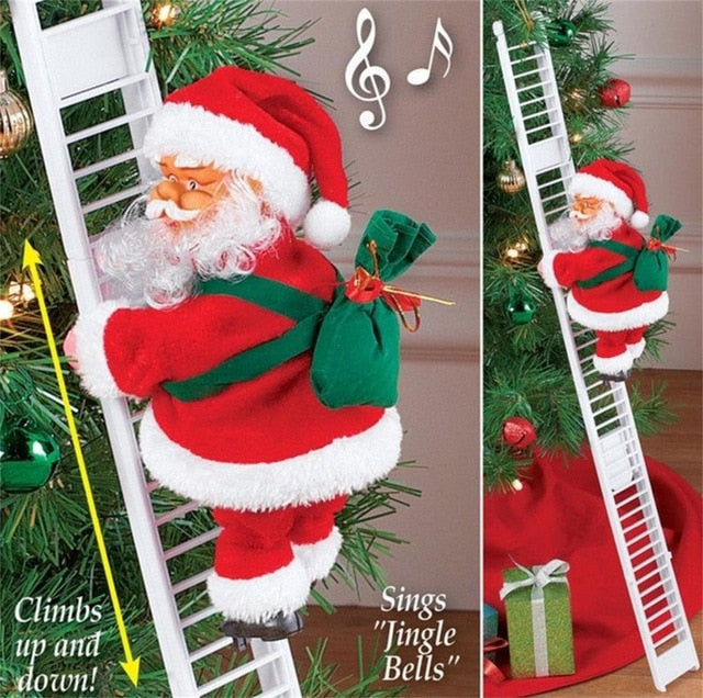 santa climbing ladder with lights
