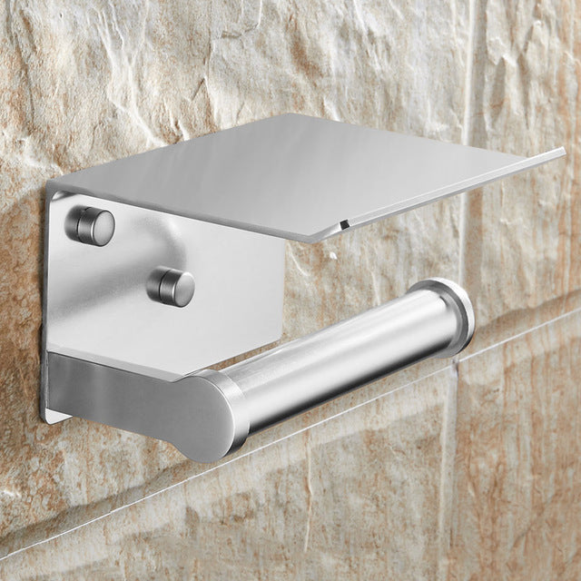 Creative Toilet Paper Holder with Shelf Black Wall Mounted Mobile Phone Paper Towel Holder Decorative Bathroom Roll Paper Holder