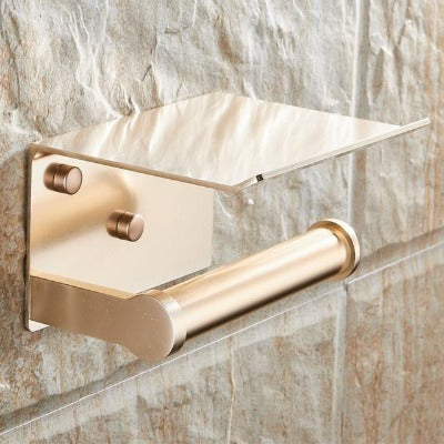 Creative Toilet Paper Holder with Shelf Black Wall Mounted Mobile Phone Paper Towel Holder Decorative Bathroom Roll Paper Holder