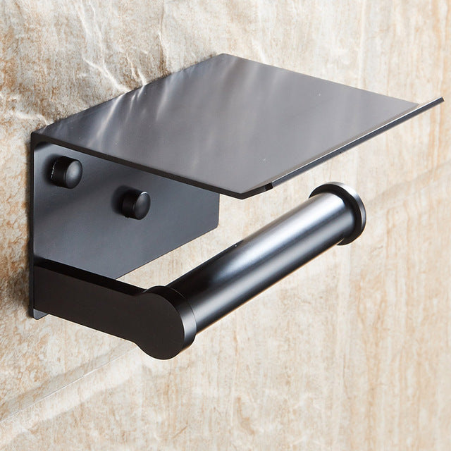 Toilet Paper Holder with Shelf Black Wall